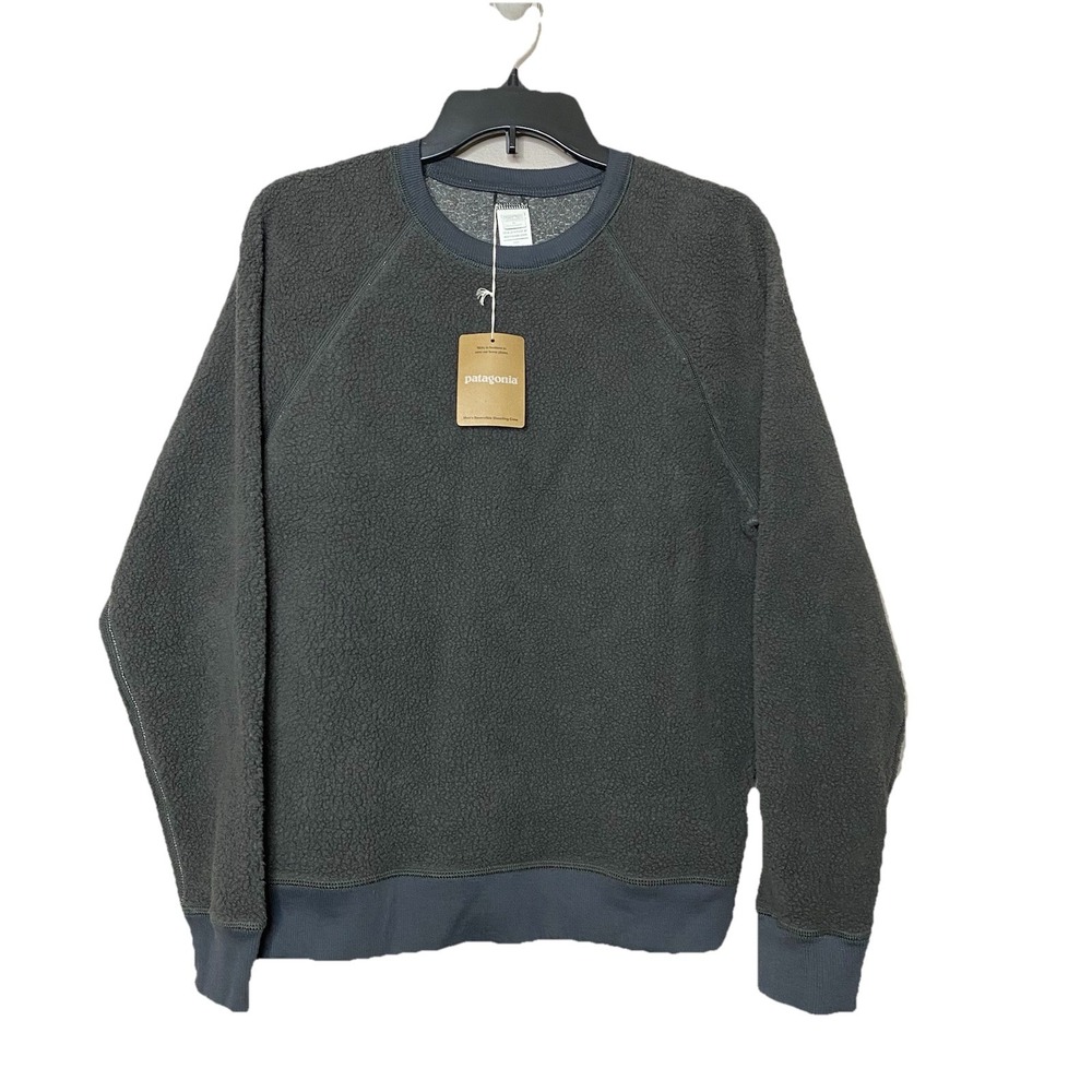 Patagonia Sweater Mens Sz XS Gray Reversible Shearling Crew Neck Long Sleeves